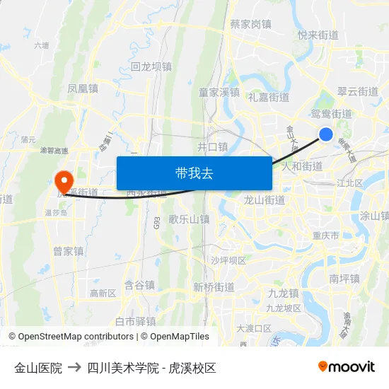 金山医院 to 四川美术学院 - 虎溪校区 map