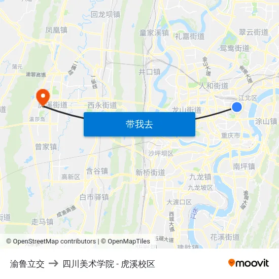渝鲁立交 to 四川美术学院 - 虎溪校区 map