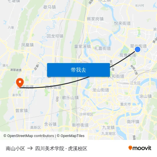 南山小区 to 四川美术学院 - 虎溪校区 map