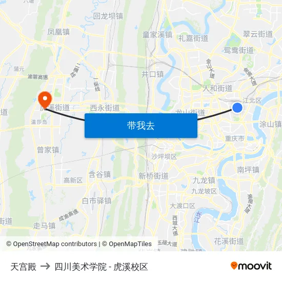 天宫殿 to 四川美术学院 - 虎溪校区 map