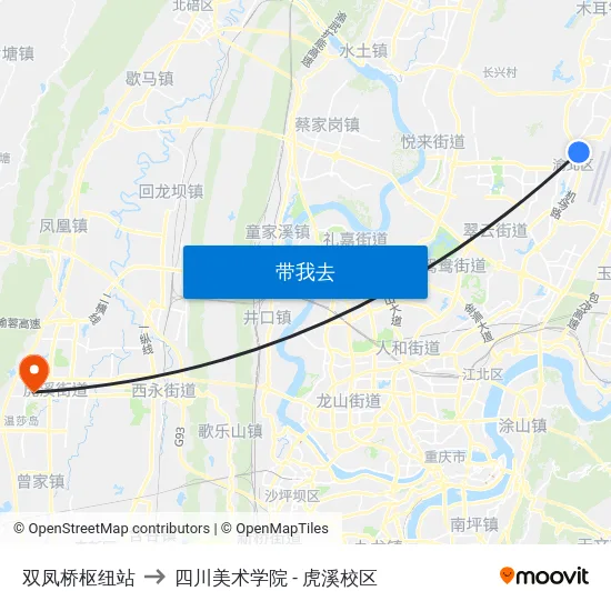 双凤桥枢纽站 to 四川美术学院 - 虎溪校区 map