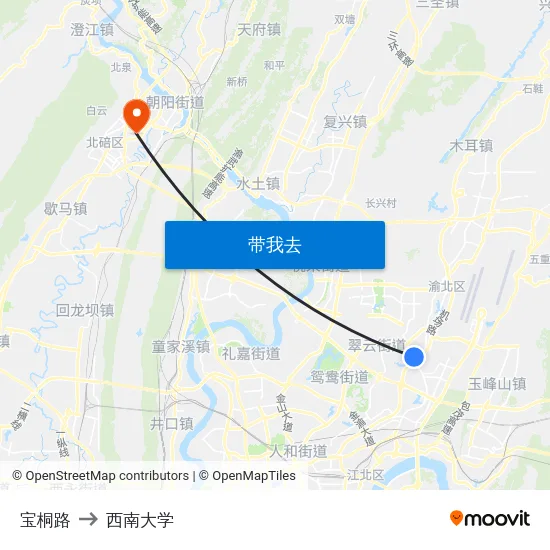 宝桐路 to 西南大学 map