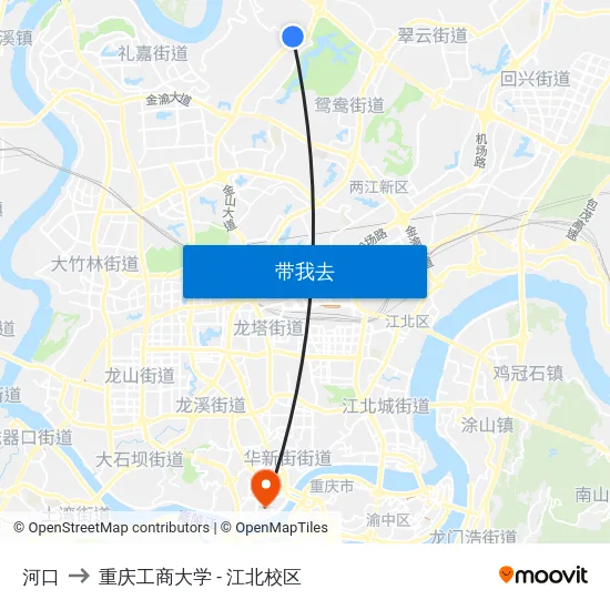 河口 to 重庆工商大学 - 江北校区 map