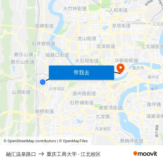 融汇温泉路口 to 重庆工商大学 - 江北校区 map