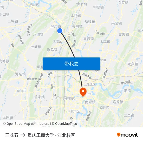 三花石 to 重庆工商大学 - 江北校区 map