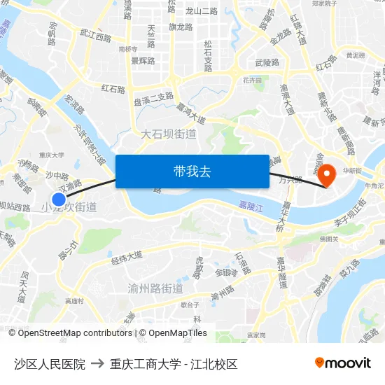 沙区人民医院 to 重庆工商大学 - 江北校区 map