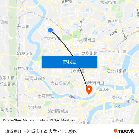 轨道康庄 to 重庆工商大学 - 江北校区 map