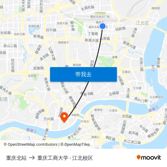 重庆北站 to 重庆工商大学 - 江北校区 map