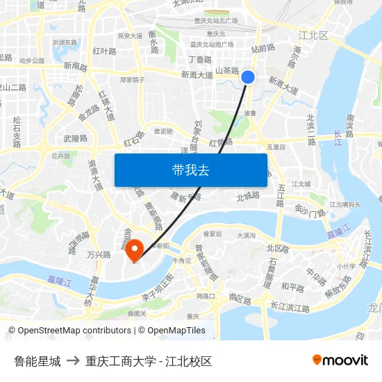 鲁能星城 to 重庆工商大学 - 江北校区 map