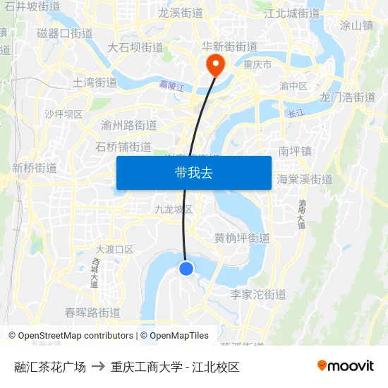融汇茶花广场 to 重庆工商大学 - 江北校区 map