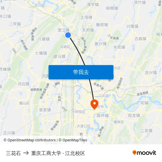 三花石 to 重庆工商大学 - 江北校区 map