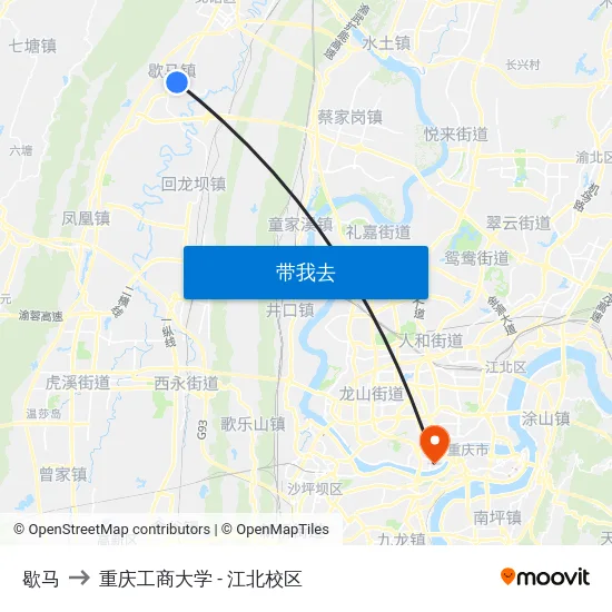 歇马 to 重庆工商大学 - 江北校区 map
