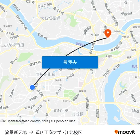 渝景新天地 to 重庆工商大学 - 江北校区 map