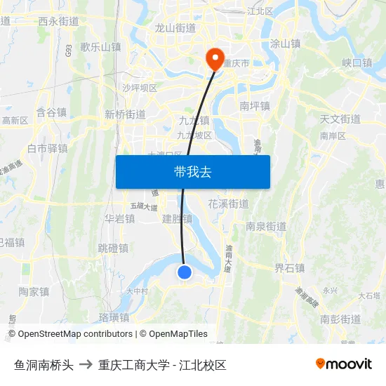 鱼洞南桥头 to 重庆工商大学 - 江北校区 map