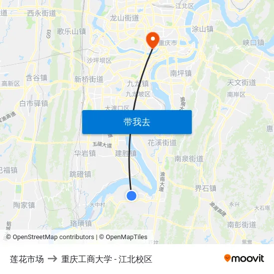 莲花市场 to 重庆工商大学 - 江北校区 map