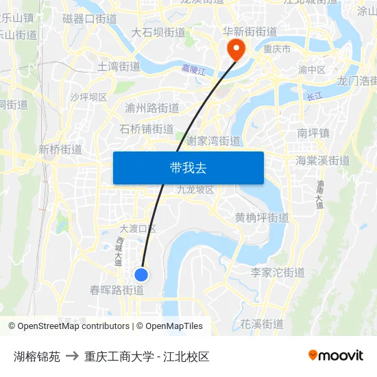 湖榕锦苑 to 重庆工商大学 - 江北校区 map