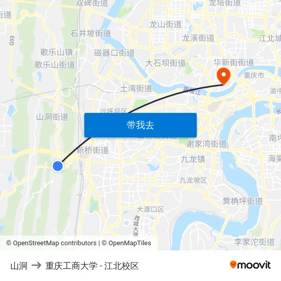 山洞 to 重庆工商大学 - 江北校区 map