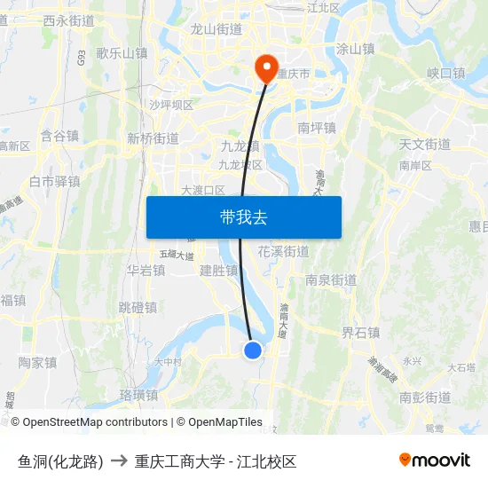 鱼洞(化龙路) to 重庆工商大学 - 江北校区 map