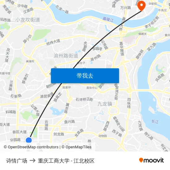 诗情广场 to 重庆工商大学 - 江北校区 map