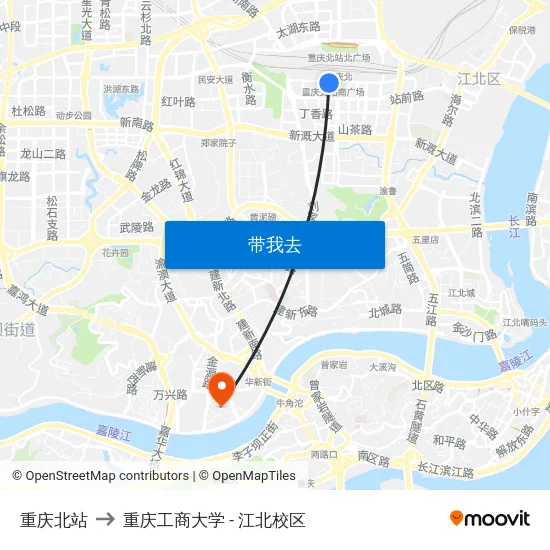 重庆北站 to 重庆工商大学 - 江北校区 map