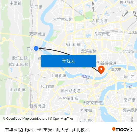 东华医院门诊部 to 重庆工商大学 - 江北校区 map