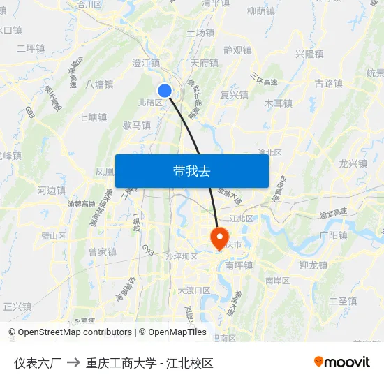 仪表六厂 to 重庆工商大学 - 江北校区 map