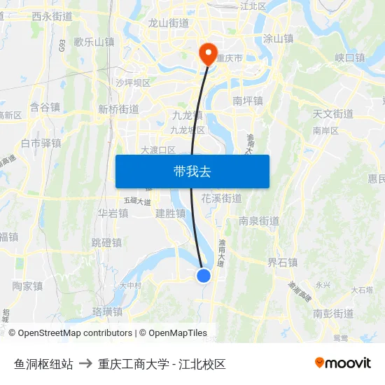 鱼洞枢纽站 to 重庆工商大学 - 江北校区 map