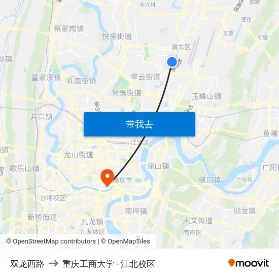 双龙西路 to 重庆工商大学 - 江北校区 map