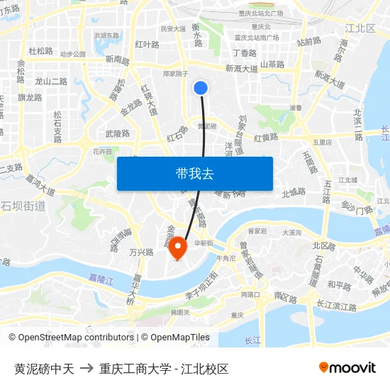 黄泥磅中天 to 重庆工商大学 - 江北校区 map