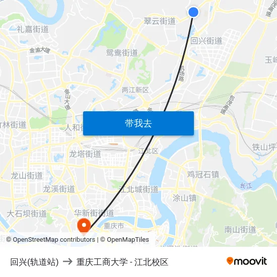 回兴(轨道站) to 重庆工商大学 - 江北校区 map