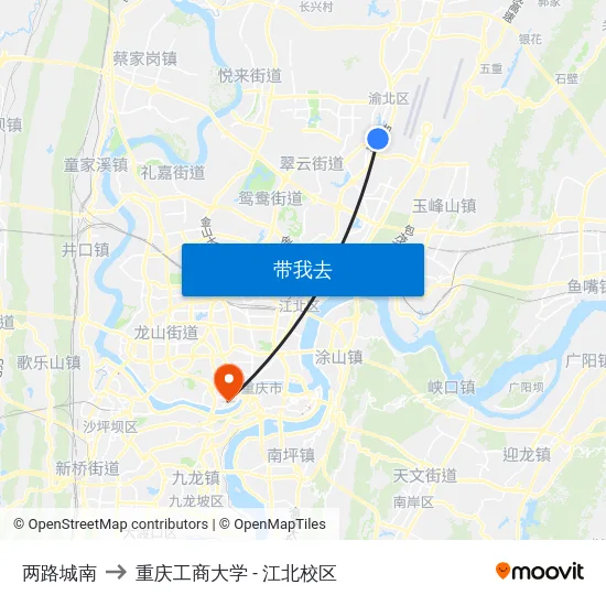 两路城南 to 重庆工商大学 - 江北校区 map