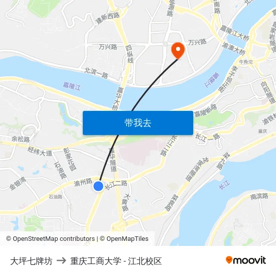 大坪七牌坊 to 重庆工商大学 - 江北校区 map