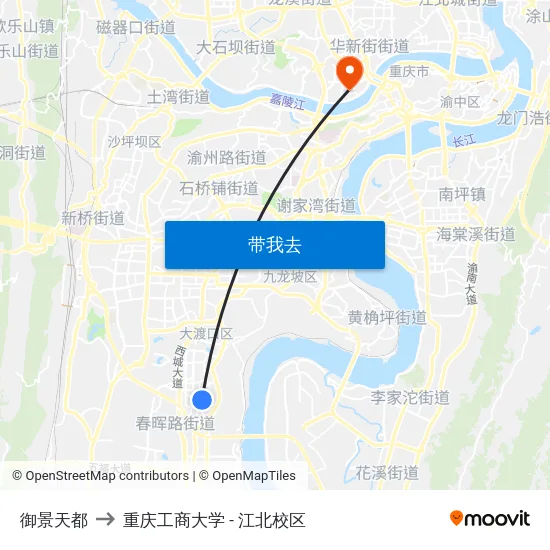 御景天都 to 重庆工商大学 - 江北校区 map