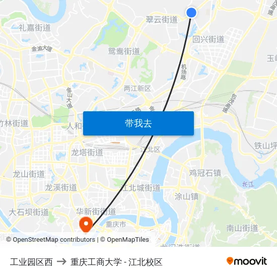 工业园区西 to 重庆工商大学 - 江北校区 map