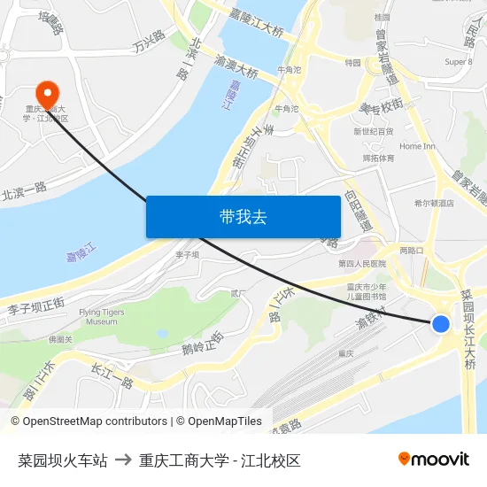 菜园坝火车站 to 重庆工商大学 - 江北校区 map
