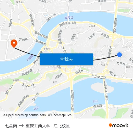 七星岗 to 重庆工商大学 - 江北校区 map