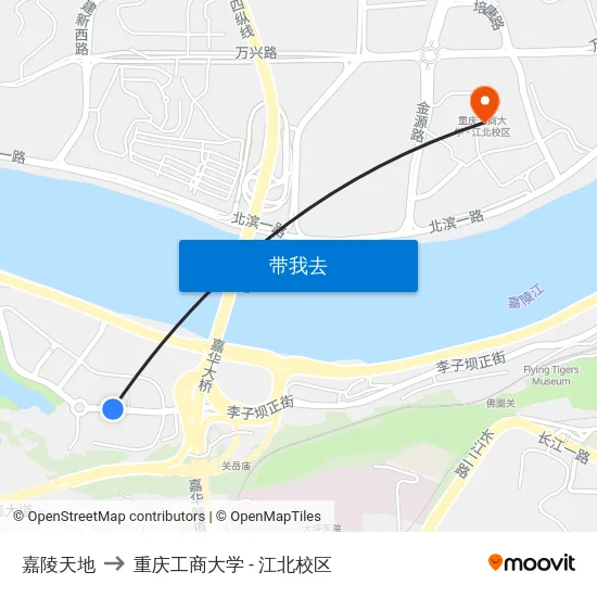 嘉陵天地 to 重庆工商大学 - 江北校区 map