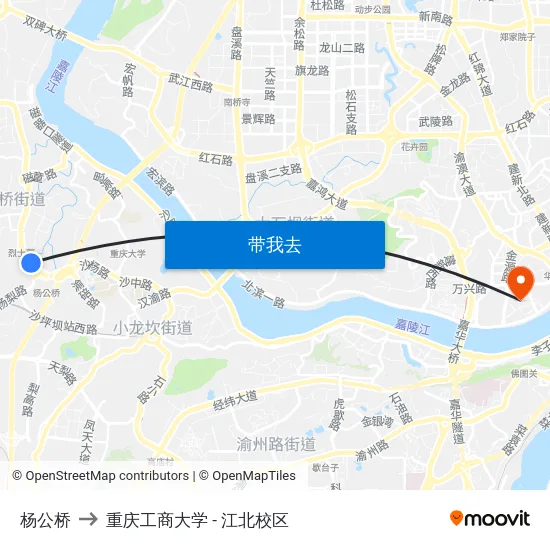 杨公桥 to 重庆工商大学 - 江北校区 map