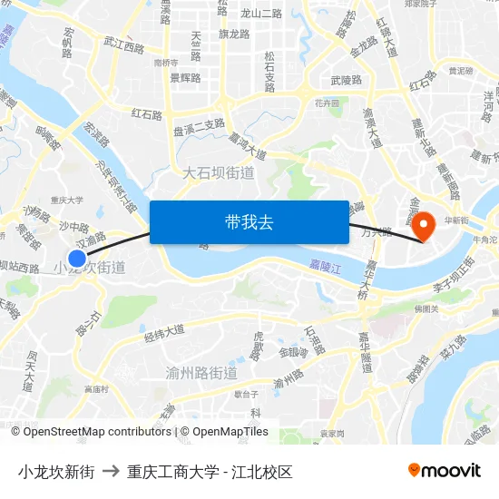 小龙坎新街 to 重庆工商大学 - 江北校区 map