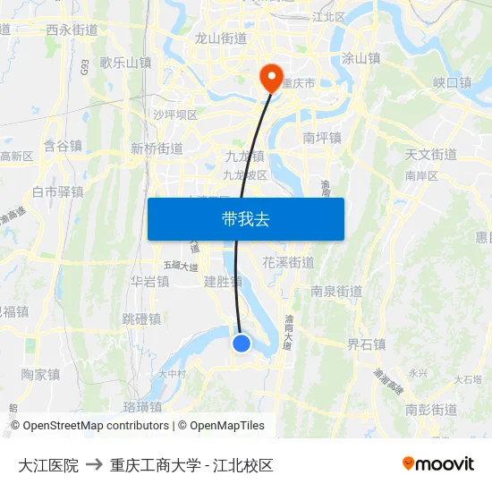 大江医院 to 重庆工商大学 - 江北校区 map