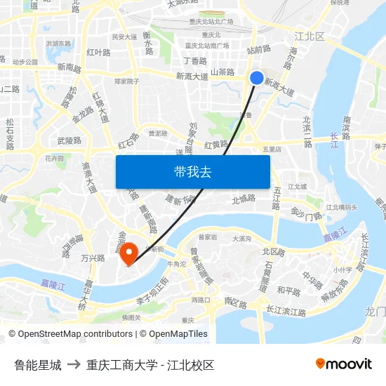 鲁能星城 to 重庆工商大学 - 江北校区 map