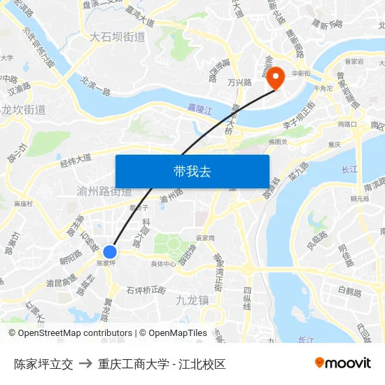 陈家坪立交 to 重庆工商大学 - 江北校区 map