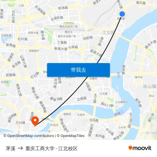 茅溪 to 重庆工商大学 - 江北校区 map
