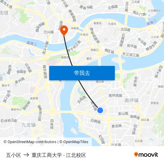 五小区 to 重庆工商大学 - 江北校区 map