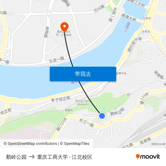 鹅岭公园 to 重庆工商大学 - 江北校区 map