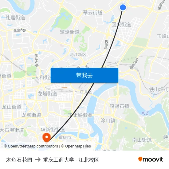 木鱼石花园 to 重庆工商大学 - 江北校区 map