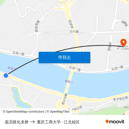 嘉滨路化龙桥 to 重庆工商大学 - 江北校区 map