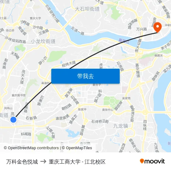 万科金色悦城 to 重庆工商大学 - 江北校区 map