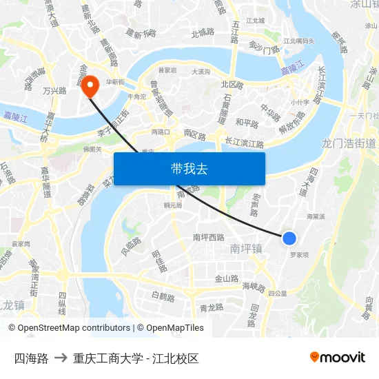 四海路 to 重庆工商大学 - 江北校区 map