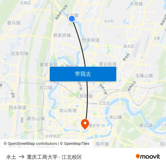 水土 to 重庆工商大学 - 江北校区 map